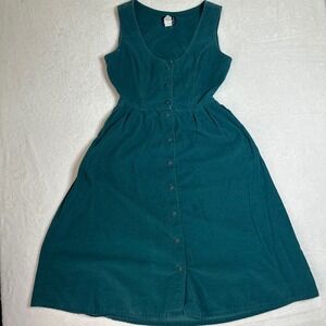 VTG Woolrich Teal Corduroy Dress 8 Made in USA 90s Button Front Midi Cottagecore